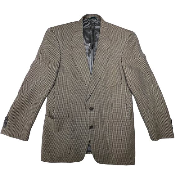 Austin Reed Vintage 70s Wool Blazer 40R Tan Houndstooth Jacket Gus’s USA Classic - Picture 3 of 14
